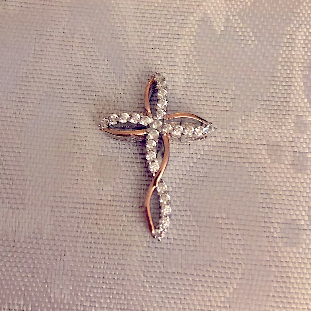 Diamond cross silver & rose gold pendant